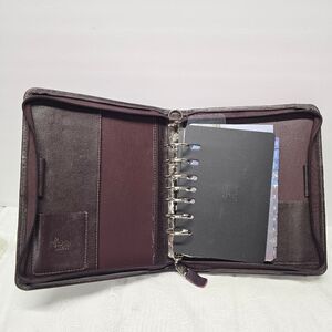 Franklin Covey Mahogany Plum Top Grain Cowhide Leather 7 Rings Binder Planner